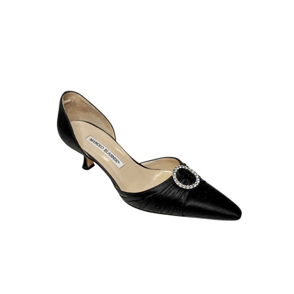 Manolo Blahnik Diamado Satin Black D'Orsay Pump EU 36.5 Pleated Ruched Heels